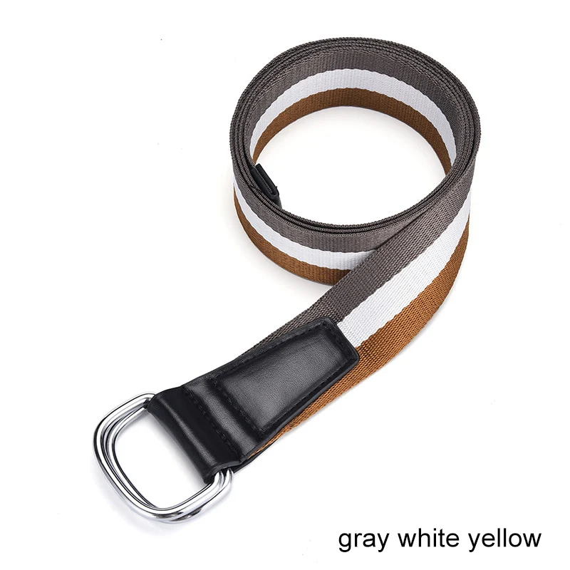 gray white yellow Панковский тканевый ремень унисекс с двойным кольцом и d-образной пряжкой, джинсовый мужской ремень, Модный женский ремень, студенческий пояс, супер длинный поясной ремень - Цвет: gray white yellow