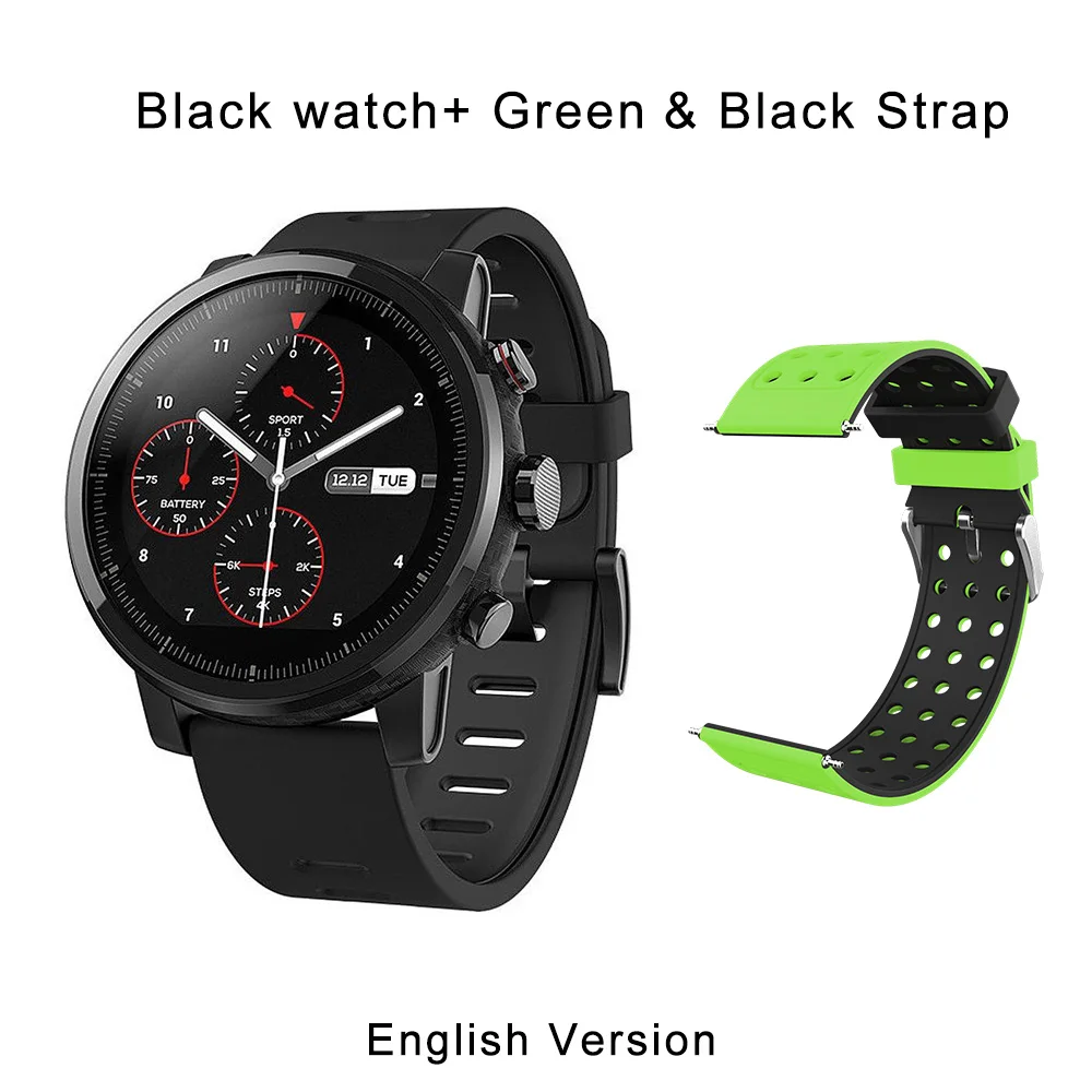 Новые умные спортивные часы Huami Amazfit Stratos 2 gps 5ATM 2.5D экран gps плавательные умные часы для Strava IOS глобальная версия - Цвет: N green Strap