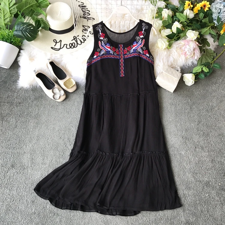 Dress 2019 New Summer Ethnic Embroidery Fairy Skirt Short Loose Holiday Beach |