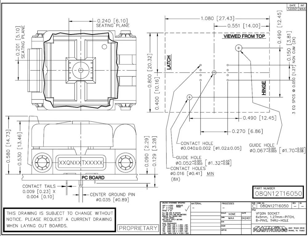 QFN8/MLP8/MLF8/SON8/WSOP8 to DIP8 Test IC Socket/Adapter/Adaptor PLASTRONICS 08QN12T16050 | Компьютеры и офис