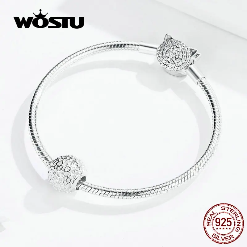WOSTU 925 пробы Серебряный Сияющий Круглый Шарм Подходит для оригинального браслета бусины брендовые модные ювелирные изделия подарок CQC1245