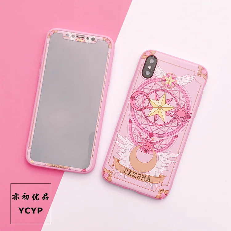 Для iphone XS Max милый Cardcaptor Sakura задний Чехол+ пленка для экрана из закаленного стекла, Девушка Мягкий чехол для iphone X XR 6 7 8plus
