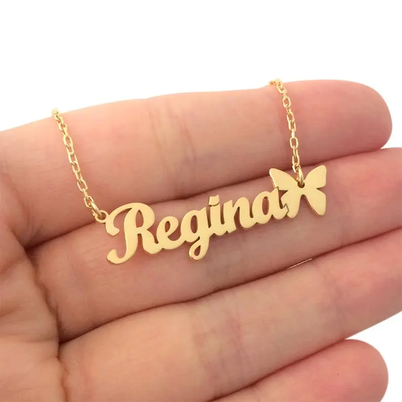 Custom Name Necklace With Butterfly Nameplate Jewelry Personalized Letter Necklaces Rose Gold Choker Collier BFF Bridesmaid Gift | Украшения