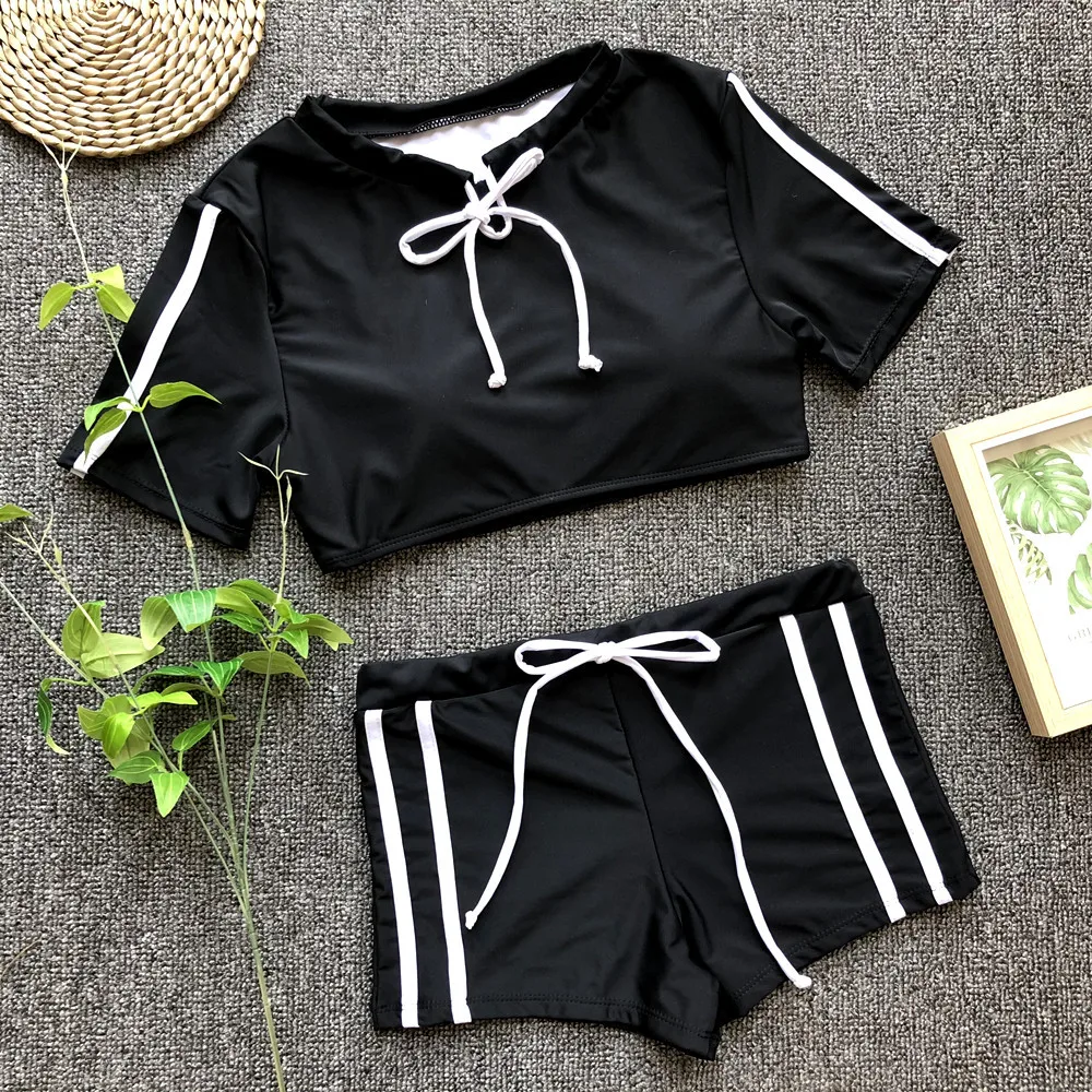 Короткий рукав комплект бикини с шортами Винтаж купальные костюмы Спортивная