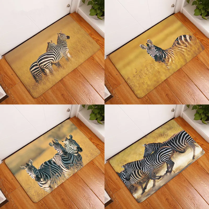 

40*60cm Wild Animals Waterproof Decorative Stair Mats Africa Lovely Zebra Carpets Anti Slip Living Room Entrance Door Mat