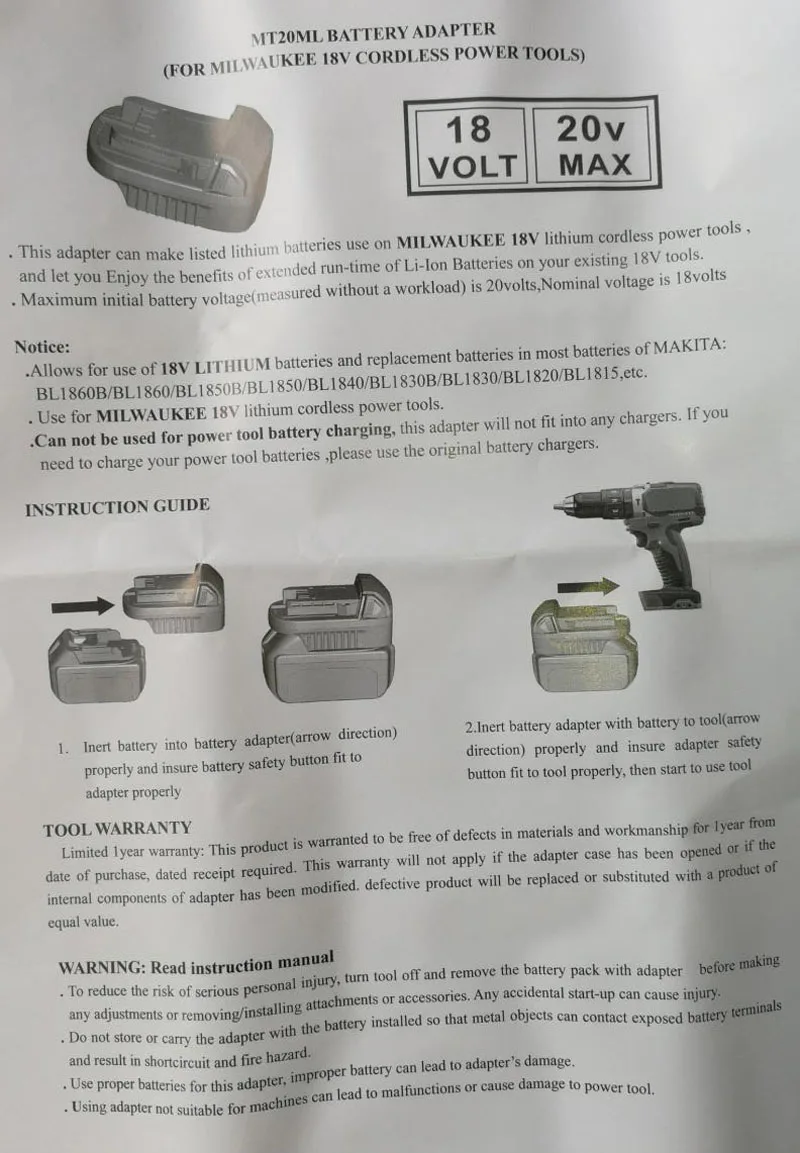 MT20ML конвертер адаптер USB зарядное устройство для Милуоки преобразования Makita 18 В литий-ионный аккумулятор BL1830 BL1860 BL1815 в Милуоки M18