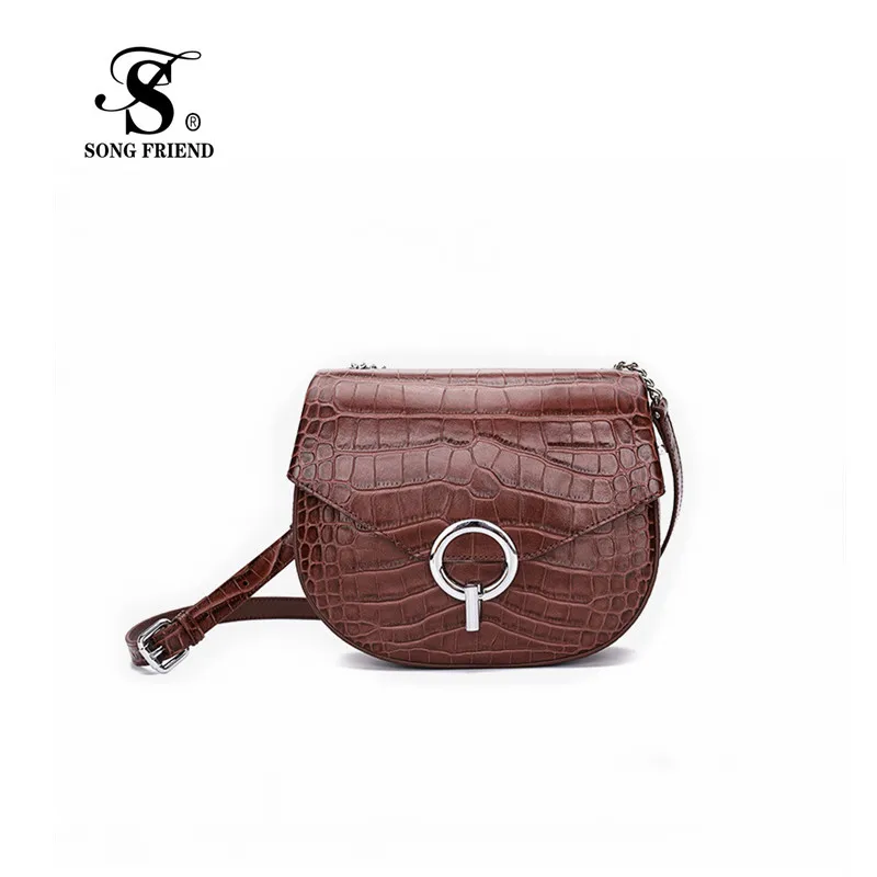 Летняя кожаная женская сумка новинка 2019 седло с крокодиловым узором модные сумки
