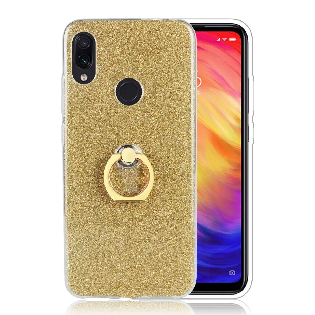 Блестящий стенд для колец на палец чехол Xiaomi Redmi Note 7 Чехол Siliocne противоударный
