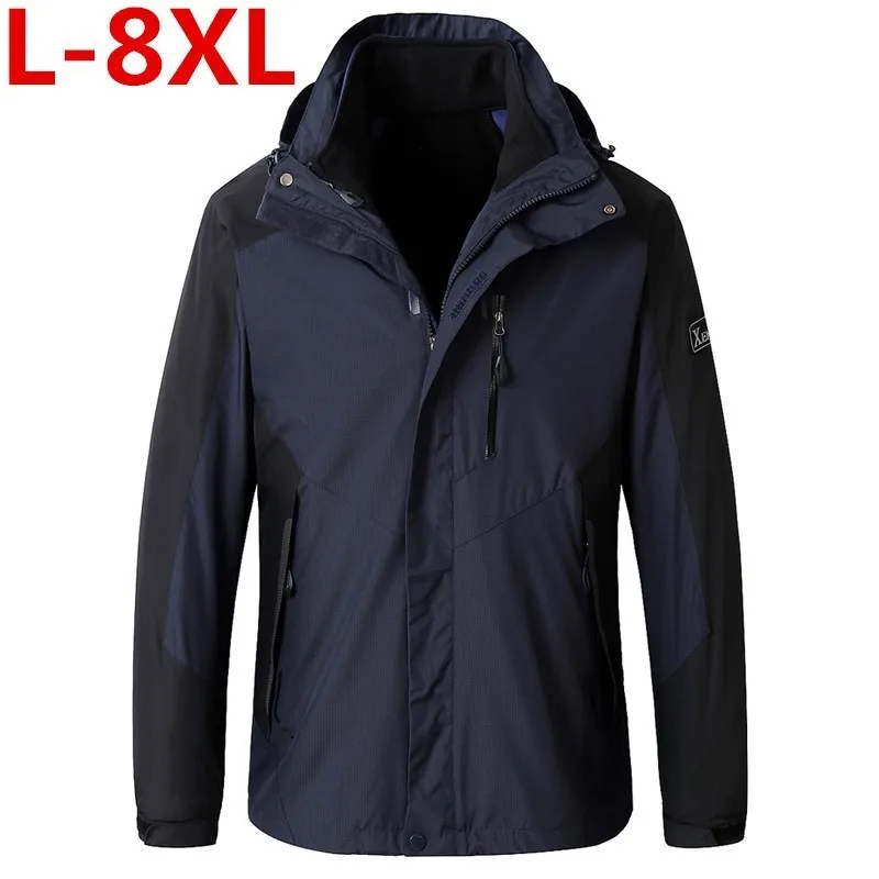 8XL Большие размеры Для мужчин зима 3 в 1 внутренний флис комплект из 2 предметов Куртка для открытого воздуха теплые Водонепроницаемый ветрозащитный Спорт на открытом воздухе Trekking Jacket