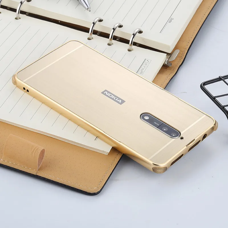 For Nokia 8 Nokia8 2017 Case Plating Metal Frame Cover with Brushed Back Hard for |
