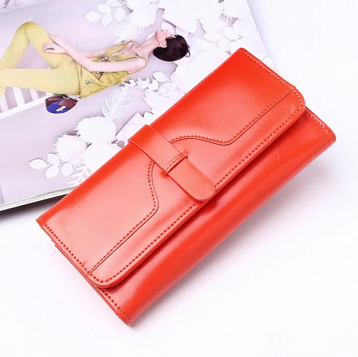 Винтажный кошелек из 2018 вощеной кожи Женский брендовый Длинный для телефона карт