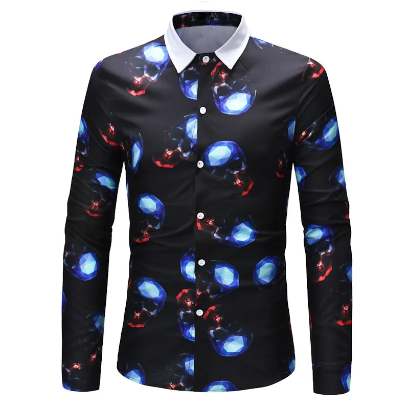 2018 мужские рубашки смешно печатных Англия костюмы Повседневное Slim Fit рубашка с