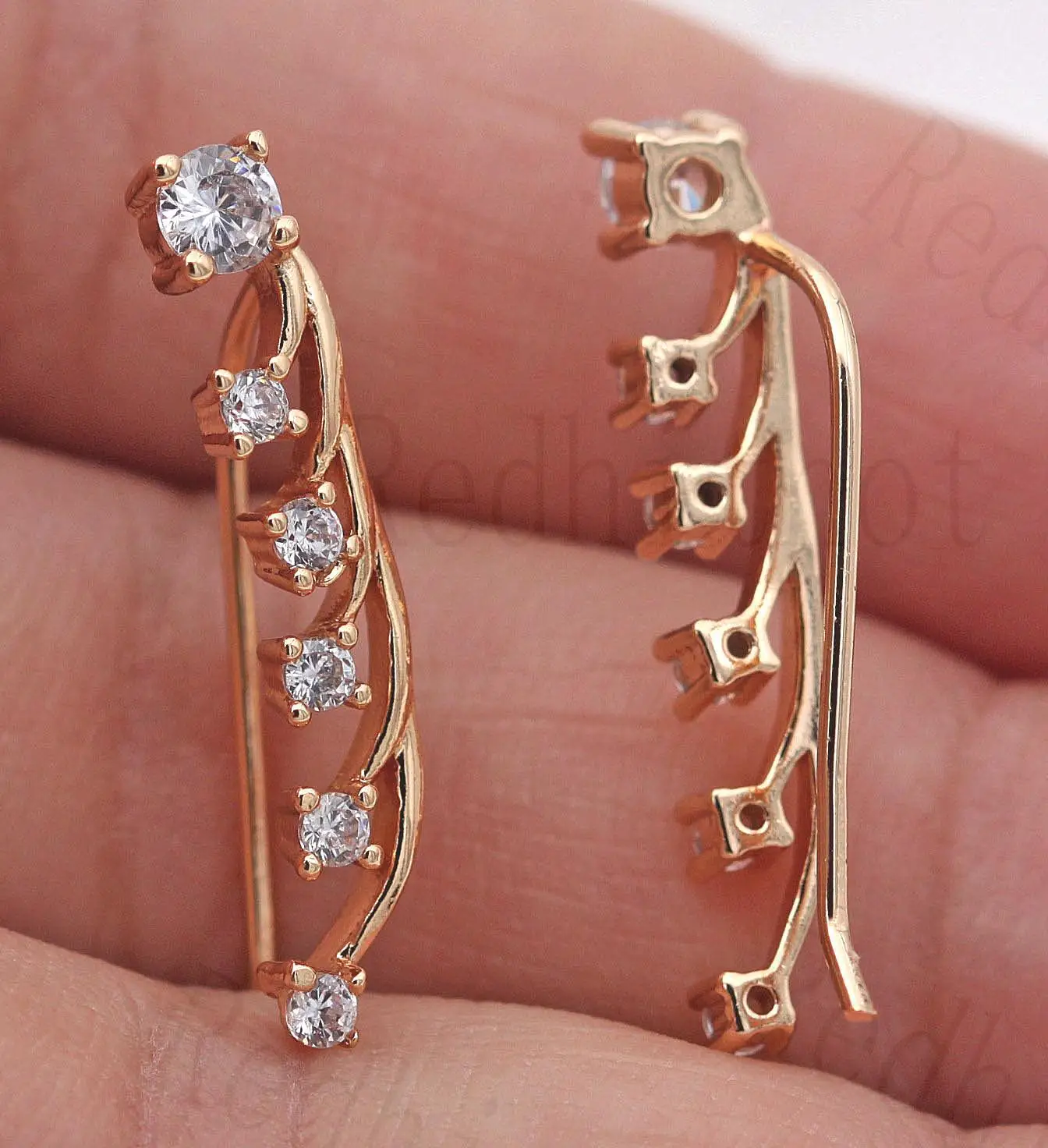 Luxury Clip Earrings for Women Gold Color Leaves shape Earring with Flower Zircon Trendy Jewelry Engagement Wedding Gift | Украшения и