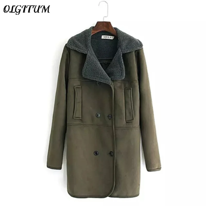 

2019 Winter New Woman Suede Coat large size thicken warm Wool Coat long section lamb wool coat army green Parka 4XL