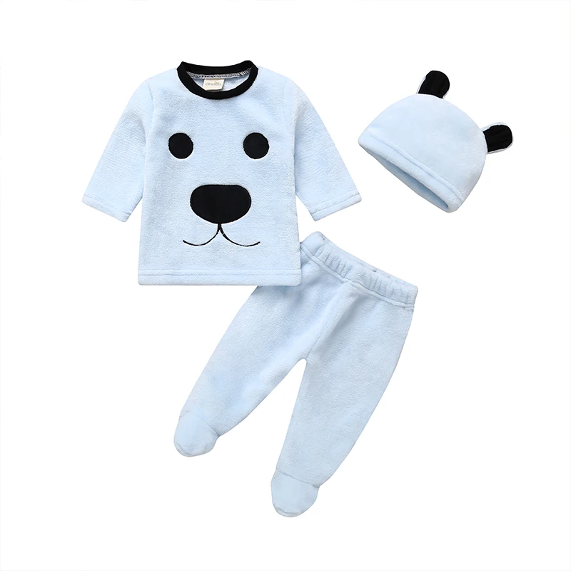 Children Boy and Girl Fleece Thicken Warm Pajamas Set 3 pcs with Hat for Winter 1T to 3T Cartoon Animal | Детская одежда и обувь