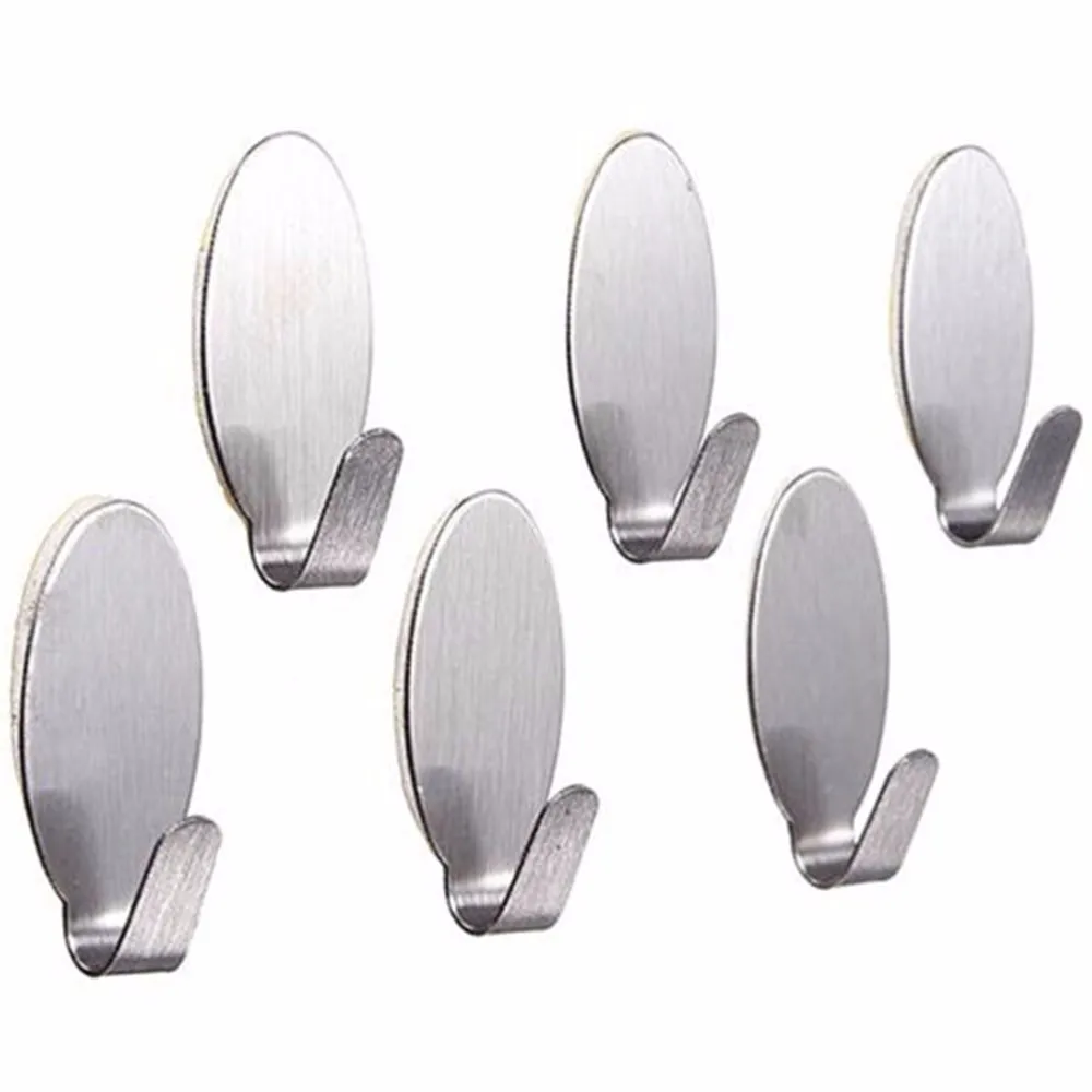 6x Useful Stick On Hook Strong Self Adhesive Sticky Coat Hat Metal Hanger Silver Dropshipping Apr29 | Дом и сад
