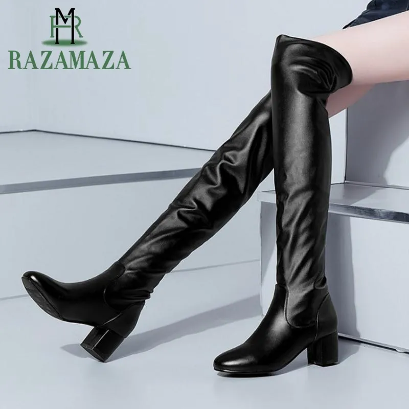 ZALAVOR/женские Сапоги выше колена зимняя обувь на высоком каблуке женские модные