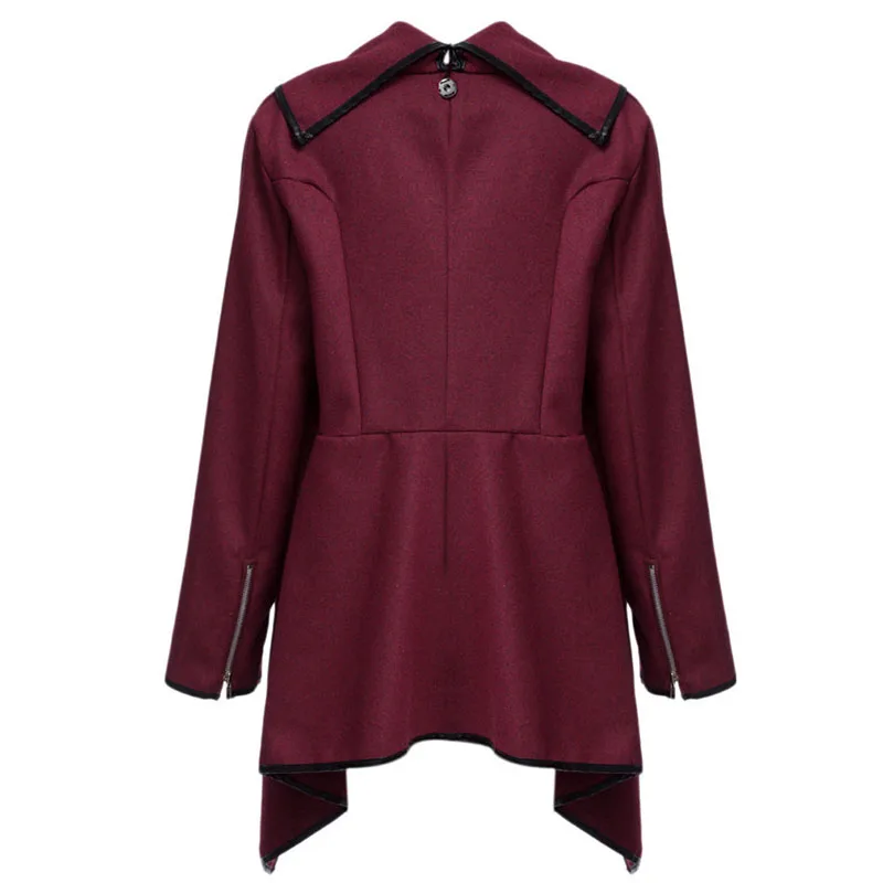 wine red Женское осеннее весеннее асимметричное длинное кашемировое пальто куртка шарф воротник одноцветное пальто женское теплое пальто с длинным рукавом - Цвет: wine red