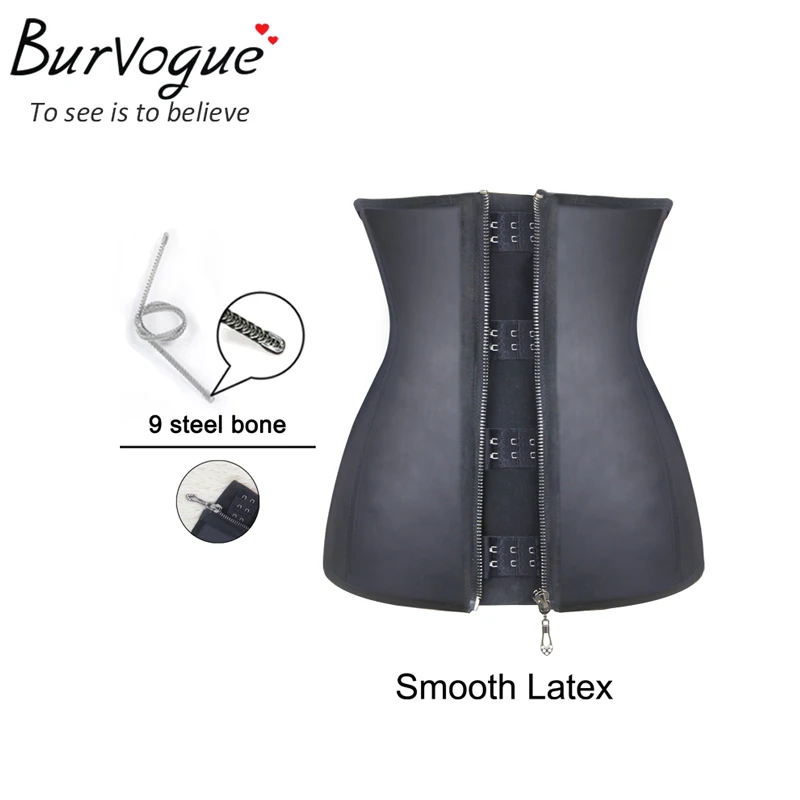 Корсет на молнии Burvogue, корсет под грудь 11 стальных костей, корсет для талии, латексные корсеты для женщин, корсет для похудения размера плюс, черный корсет, S-6XL