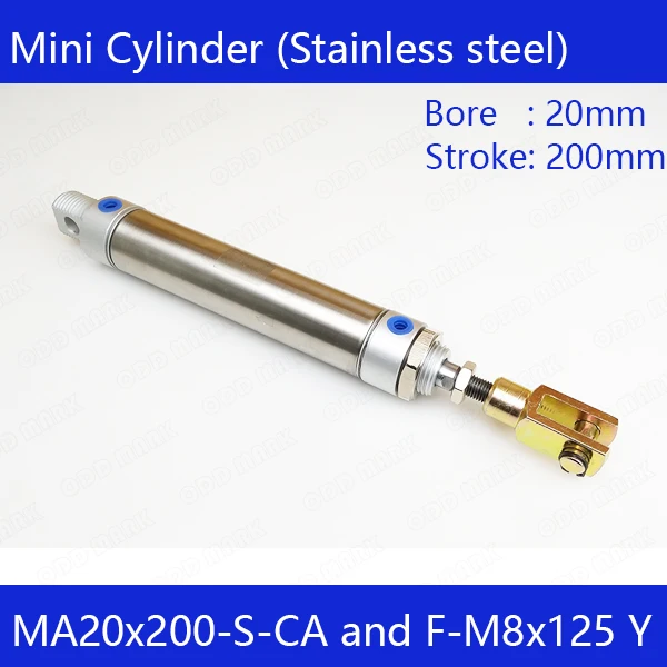 

MA20*200 Free shipping Pneumatic Stainless Air Cylinder 20MM Bore 200MM Stroke MA20X200-S-CA Double Action Mini Round Cylinders