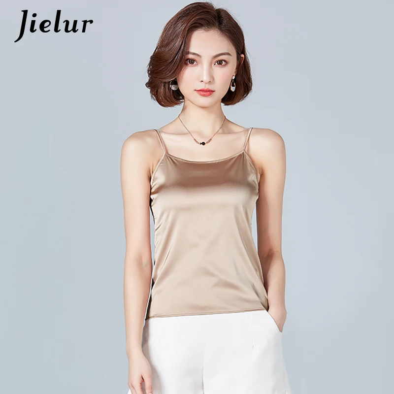 Jielur сексуальный женский жилет чистый цвет корейский шелк Camis повседневная 8