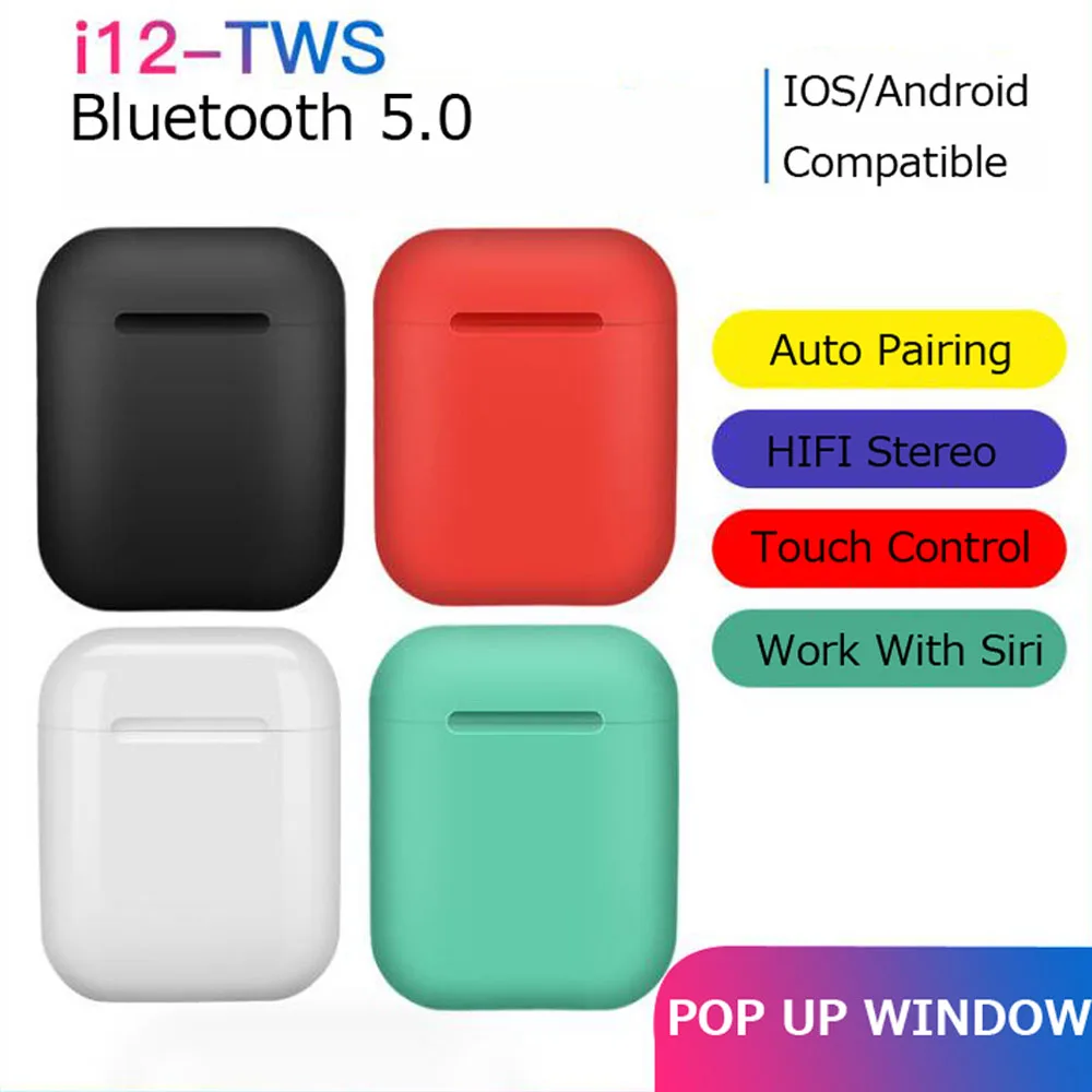 I12 TWS Bluetooth 5,0 наушники мини Беспроводной наушники сенсорный Управление Автоматическое Сопряжение наушники-макароны для samsung для IPhone 11 Pro