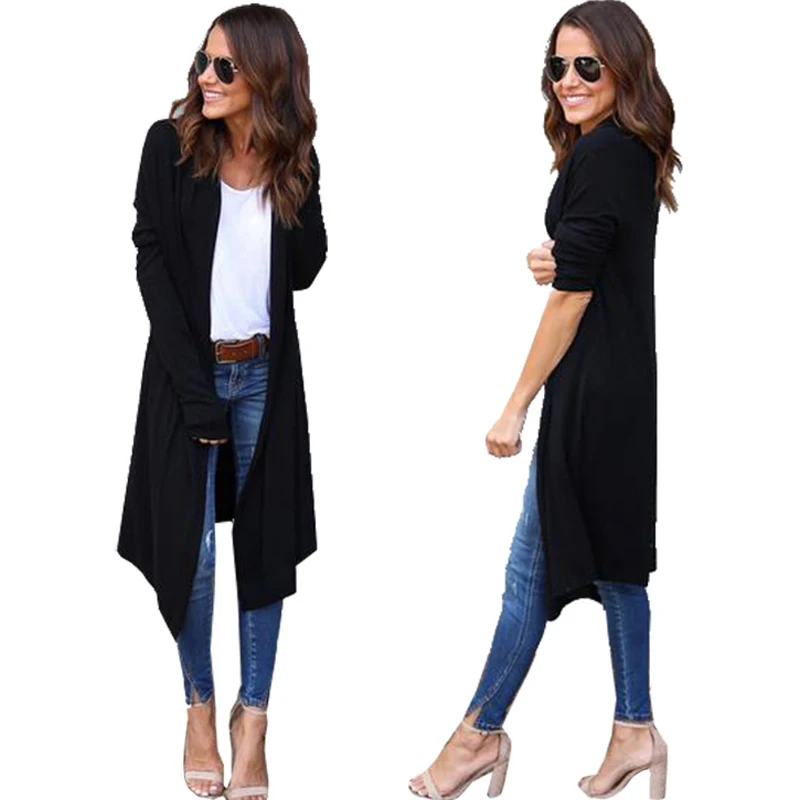 Women Spring Fall Loose Long Sleeve Tops Long Cardigan Lady Coat Jacket Outwear