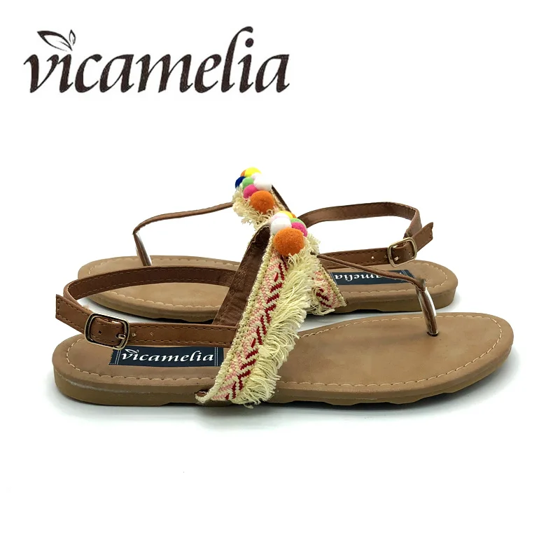 Vicamelia/женские летние сандалии на плоской подошве богемные пляжные вьетнамки с Т