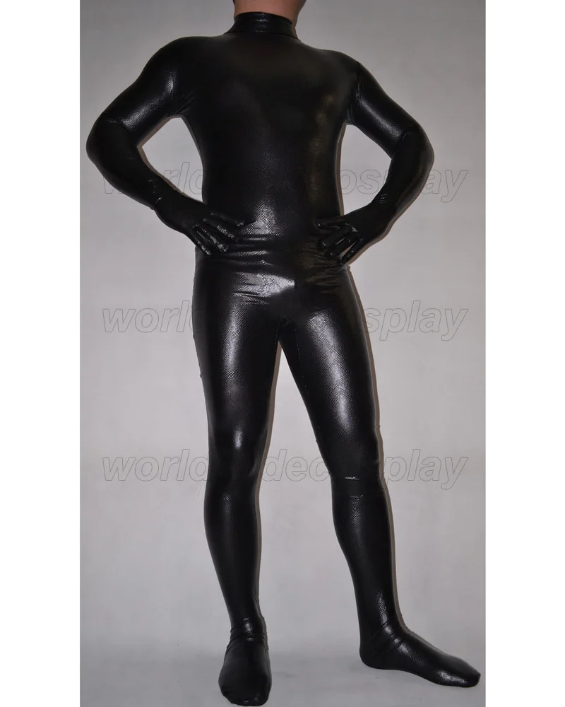 Черная змея блестящий металлик Косплей Zentai костюм Бесплатная доставка на