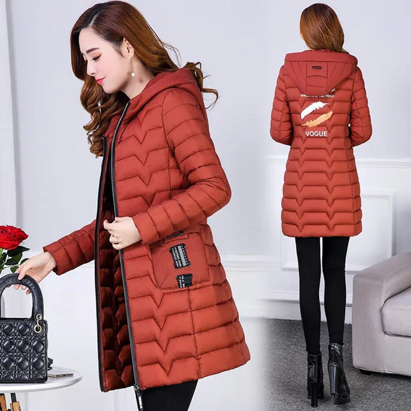 

Plus Size 6XL 2021 New Korean Slim Hooded Cotton Down Jacket Winter Cotton Coat Jacket Women's Printing Removable Cap Jacket