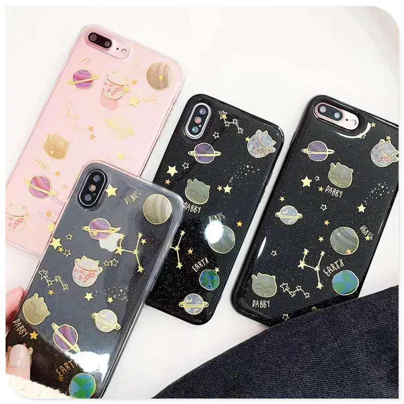 Epoxy Glitter Sequins Planet Saturn For Iphone 66S 6P 78 78plus Xxs Xr Xsmax Lucky Cat Anti-Drop Transparent Protective Cover |
