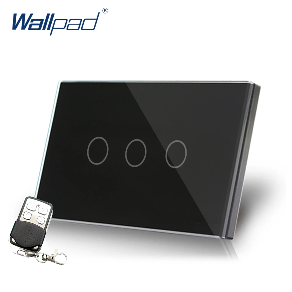 

Black Remote Control Light Switch Crystal Glass Switch Wallpad Luxury US/AU 3 Gang 2 Way Remote Electric Switch With Controller