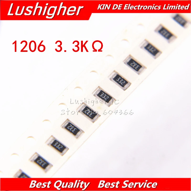 100 шт. 1206 SMD резистор 5% 3 K Ohm 332 ком|Резисторы| |
