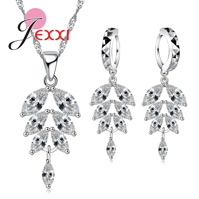 Серьги с кристаллическими листьями ожерелье и воротник из стерлингового серебра