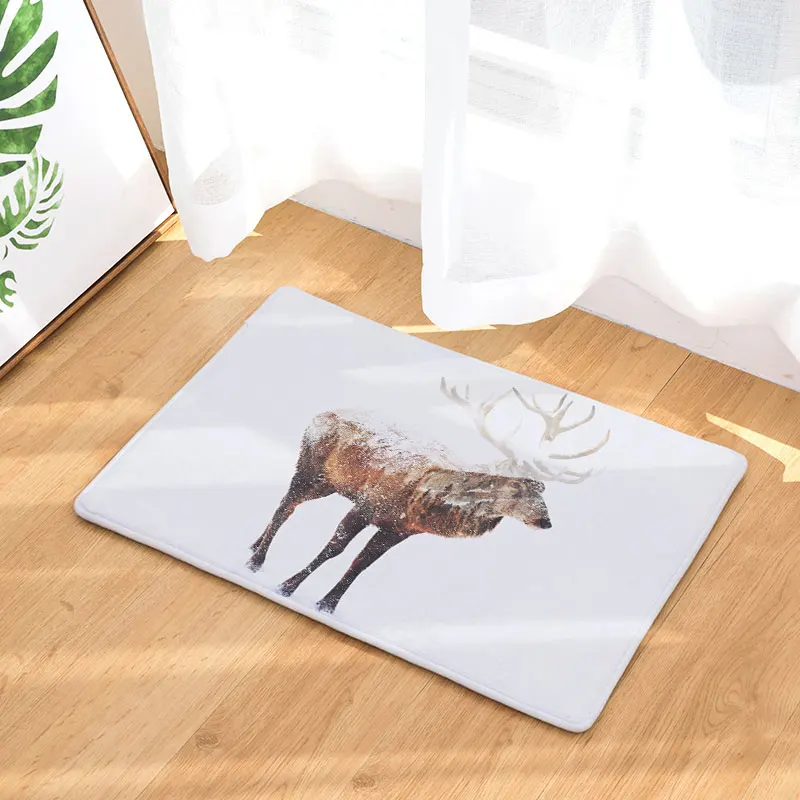DecorUhome Anti-Slip Водонепроницаемые Двери Коврик Животных Лес Олень Живописные Ковры