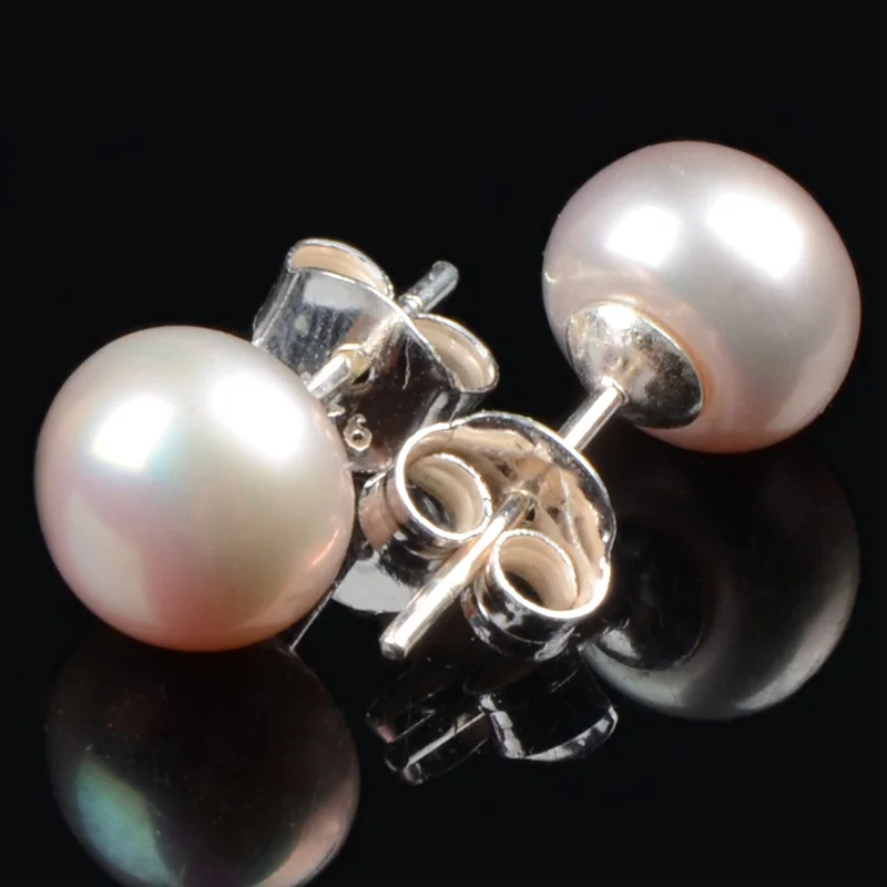 Женские серьги гвоздики из серебра с натуральным жемчугом 8 мм|earrings coins|earring ledearrings