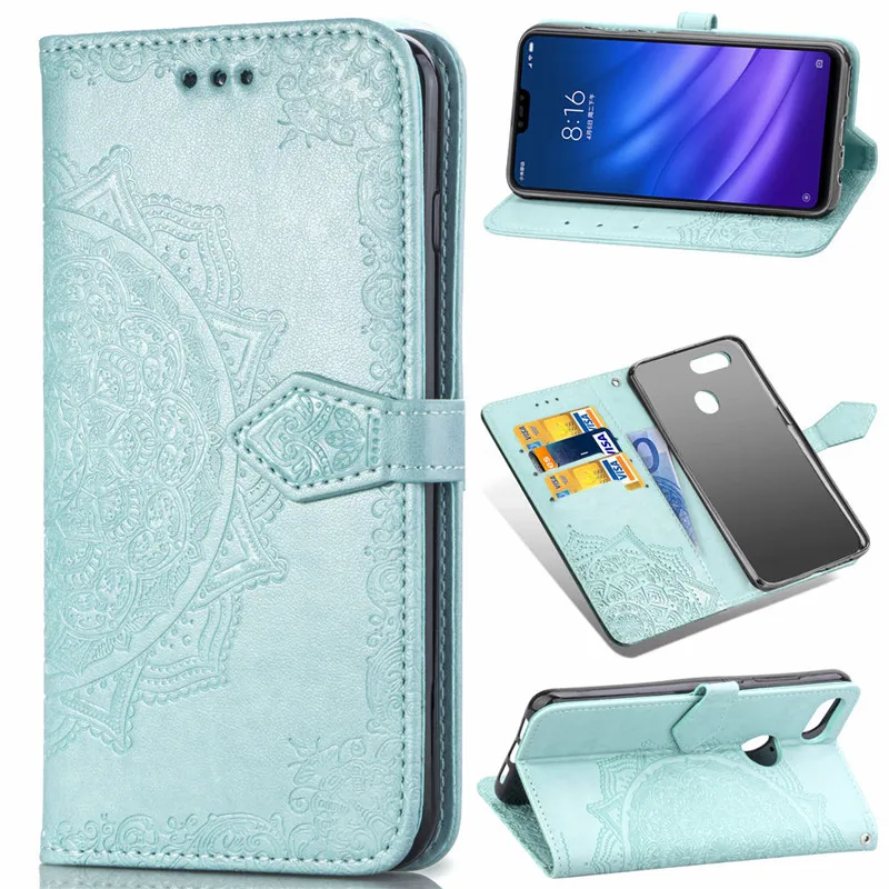 WeeYRN Винтаж 3D тисненая Мандала Цветок Кожаный чехол на Xiaomi Mi 8 Lite Роскошный кошелек Флип Полный Чехол на сяоми ксиоми ми 8 Лайт чехол книжка