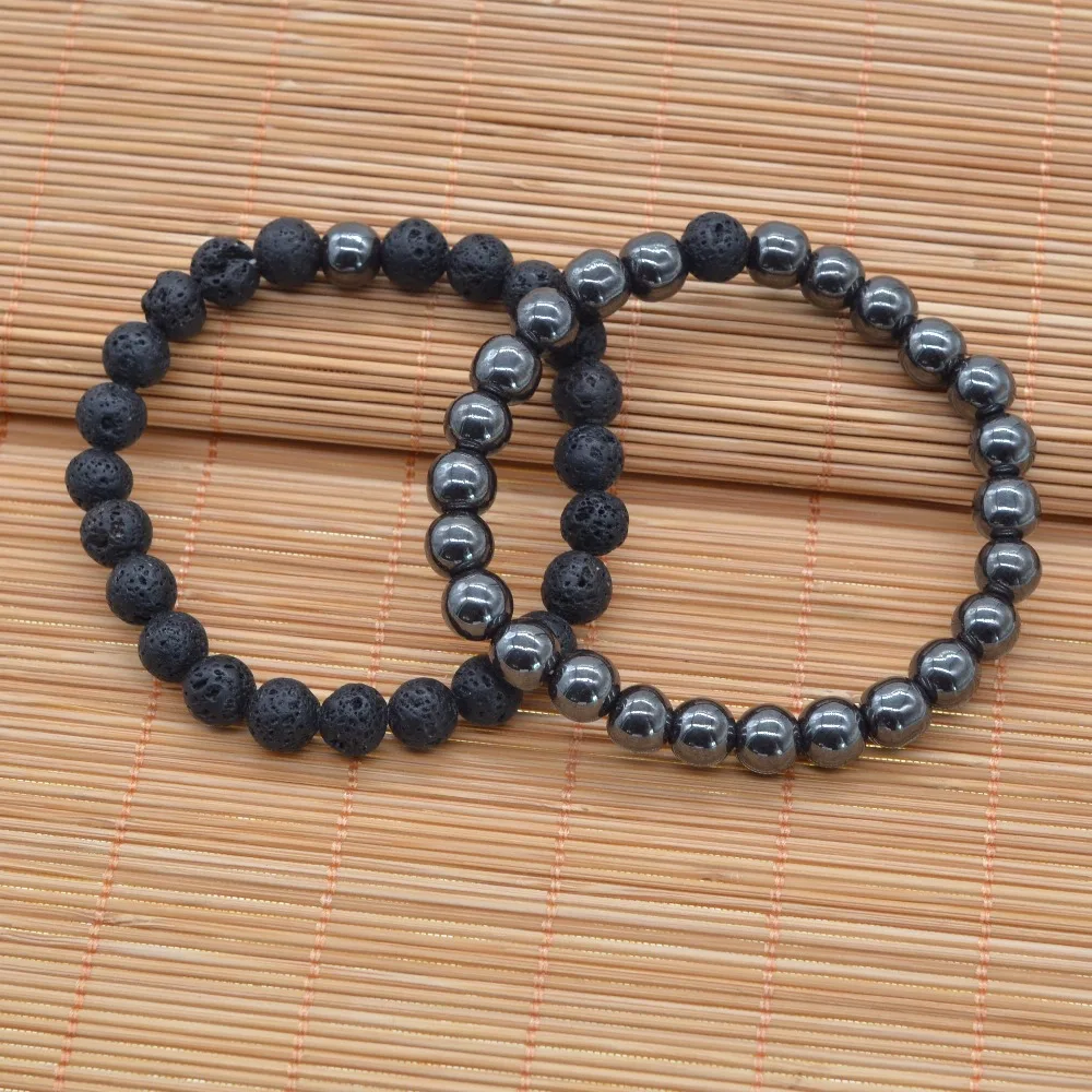 

8mm beaded Natural Stone Bracelet New Style Hematite Crystal Round Beaded Stretch Lava Bracelets Man Woman Jewelry