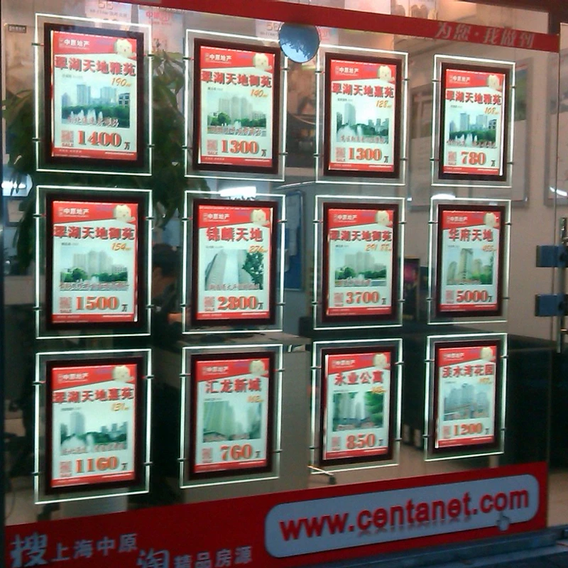 Cable Kits system Acrylic Frame LED Illuminated Signage Light Panel Boxes for Real Estate Window Vertical 3XA4/column |