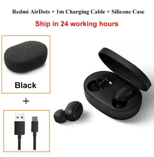 Add Cable Black Case Xiaomi Redmi Airdots TWS Bluetooth 5,0 наушники стерео басы Eeadphones с микрофоном Handsfree Наушники управление AI - Цвет: Add Cable Black Case