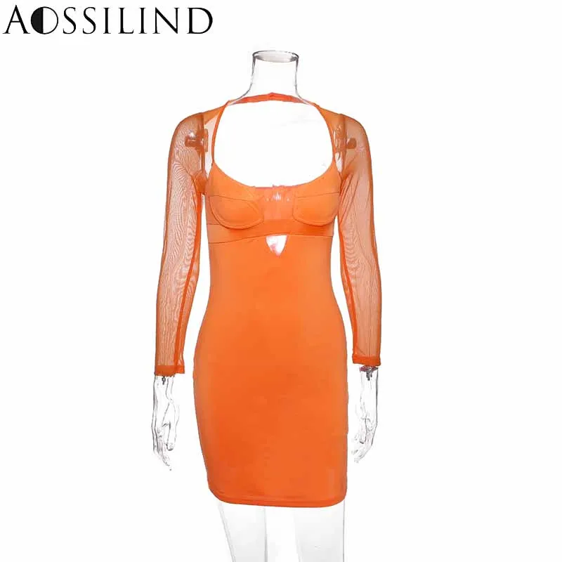 AOSSILIND сексуальные с сеточкой в стиле петчворк выдалбливают Bodycon платье Весна Лето
