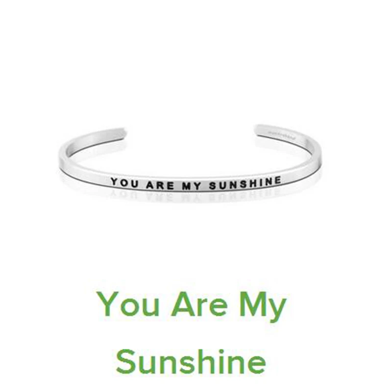 

Silver YOU ARE MY SUNSHINE Cuff Bracelet Bangle Stainless Steel Engraved Positive Inspirational Quote Bangle