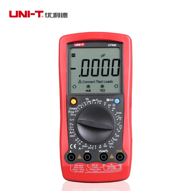 

UNI-T UT58E Digital Multimeter 20000 counts AC DC 20A Ammeter 1000V Voltmet Ohmmet Capacitor Temperature Transistor Tester