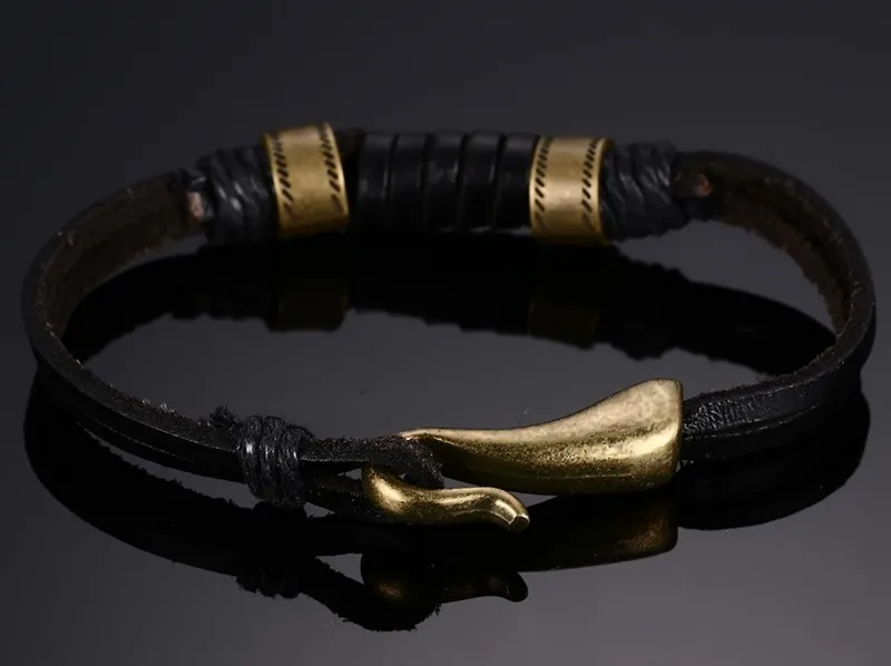 Vnox Винтаж Для мужчин браслет черный Пояса из натуральной кожи в стиле ретро сплав