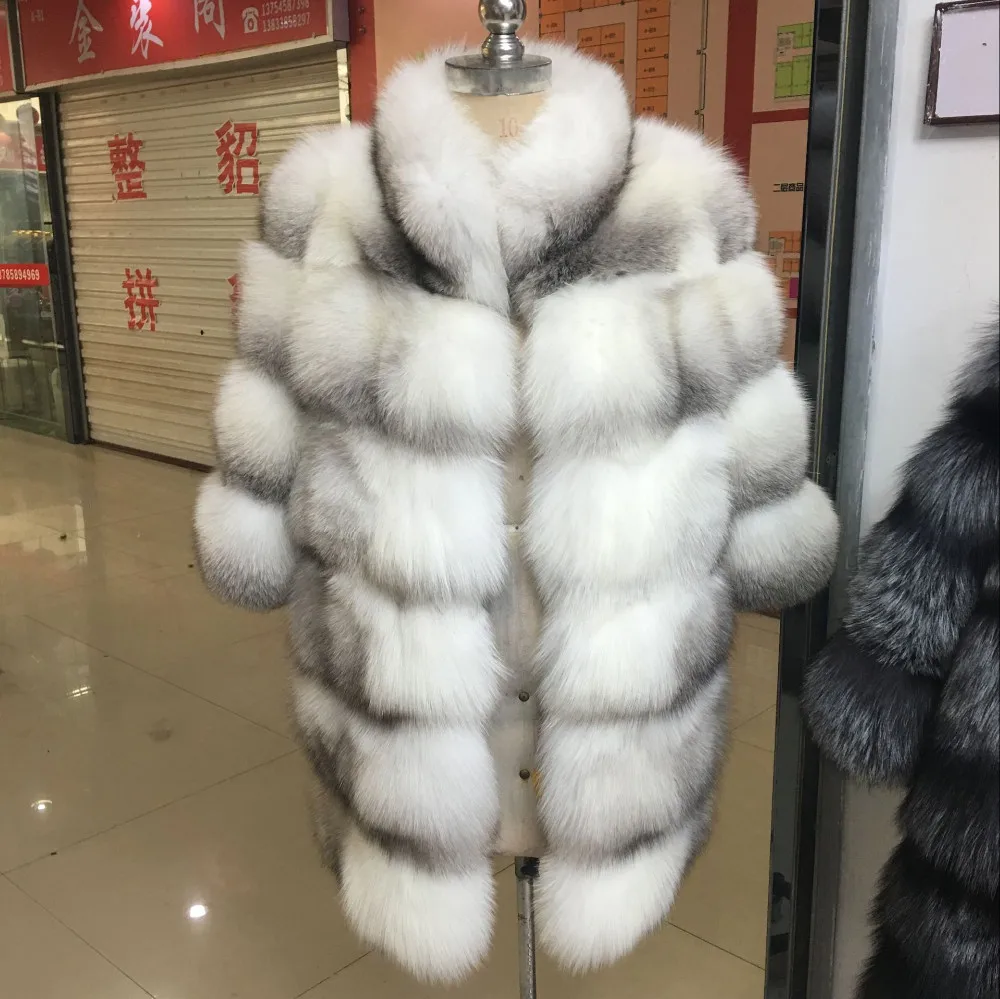 Роскошное натуральное меховое пальто из лисьего меха, Женское зимнее пальто из натурального меха средней длины, теплая Женская куртка с меховым воротником