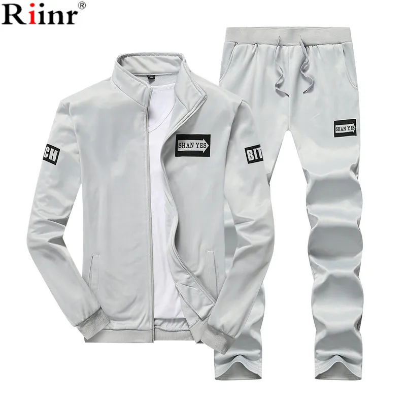Riinr Men Tracksuit Sporting Suit Autumn Winter sweatshirt Pants Set Sweatsuit 2 Piece Mens Sportswear Hoodies + Joggers | Мужская