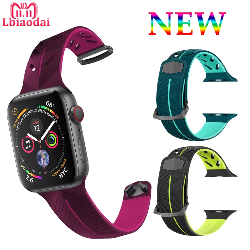 Спортивный силиконовый ремешок для Apple Watch на 44 мм 40 42 38 резиновый браслет