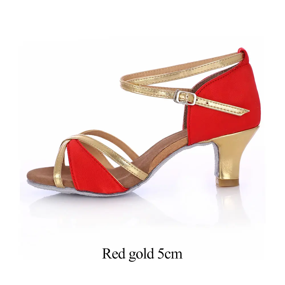 Red gold 5cm Для женщин Латинской сальсы; Обувь для танцев 4 цвета Атлас мягкая подошва женщина/женские бальные танго вечерние танцевальные туфли на высоком каблуке, 5/7 см; ; Прямая поставка; - Цвет: Red gold 5cm