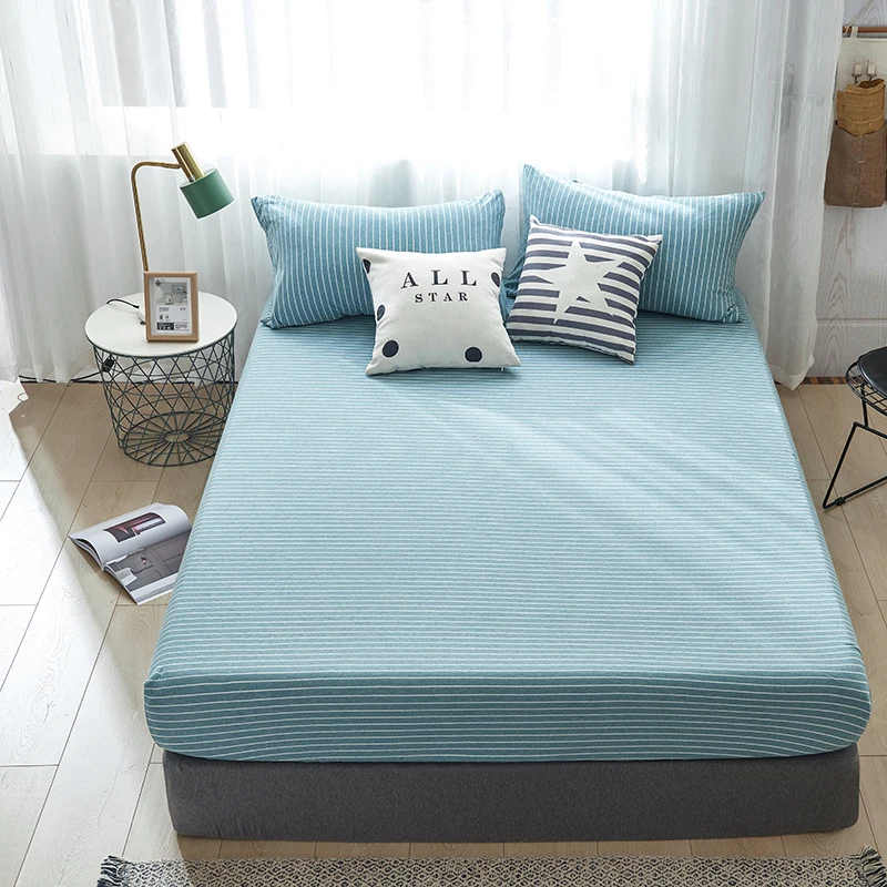 9U-9 Cotton Fitted Sheet Mattress Cover Four Corners with Elastic Band Bed Sheet Pillowcase Bed Linen Queen King Full Twin Size - Цвет: 9U-9