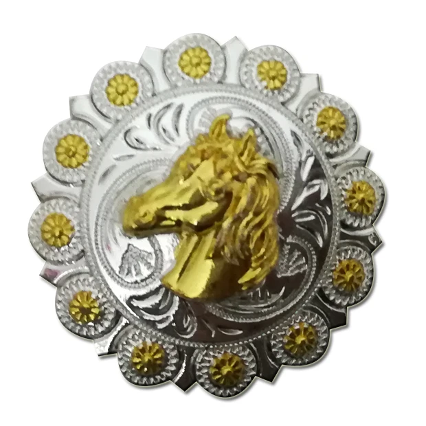 Круглая голова лошади rider pu ткань камуфляж воловья кожа кристалл золотой conchos